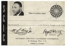 Martin Luther King, Jr. Signature -- Uninscribed, on the Back of an SCLC Card